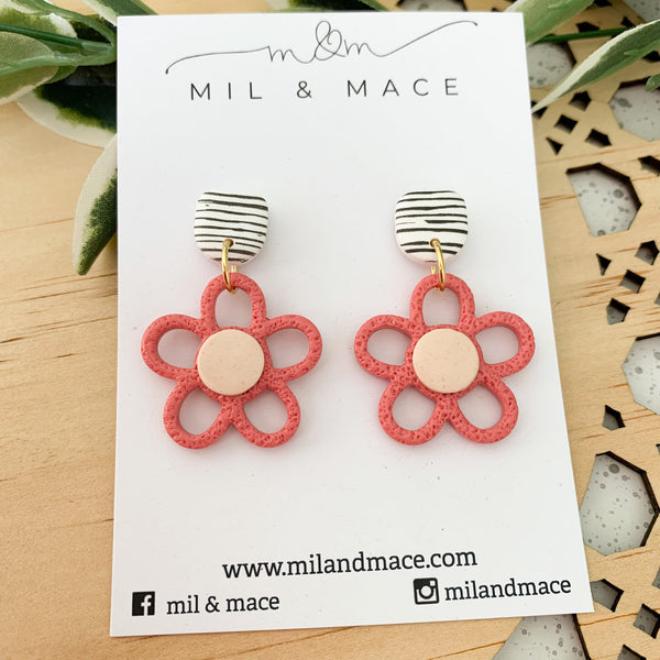 Flower Outline 30mm Polymer Clay Dangle Earrings