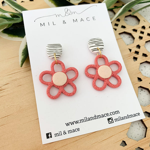 Flower Outline 30mm Polymer Clay Dangle Earrings