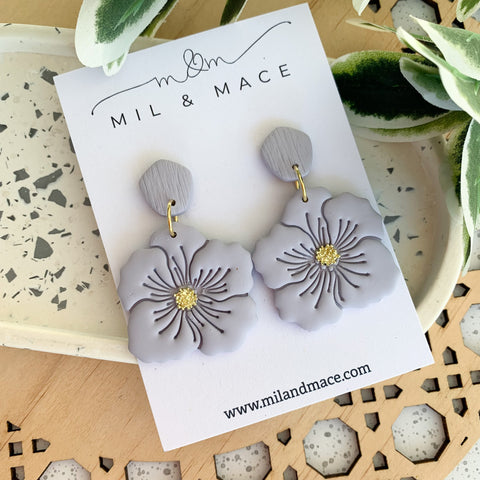 Violet Flower Polymer Clay Dangle Earrings