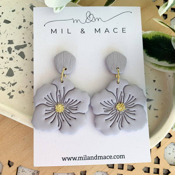 Violet Flower Polymer Clay Dangle Earrings