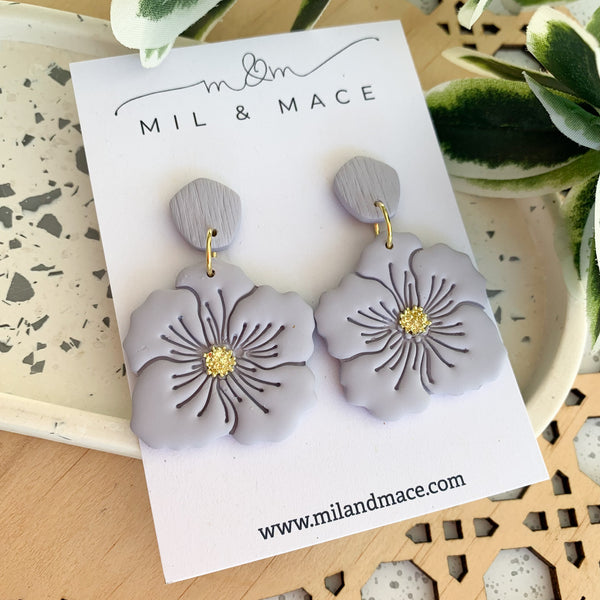 Violet Flower Polymer Clay Dangle Earrings