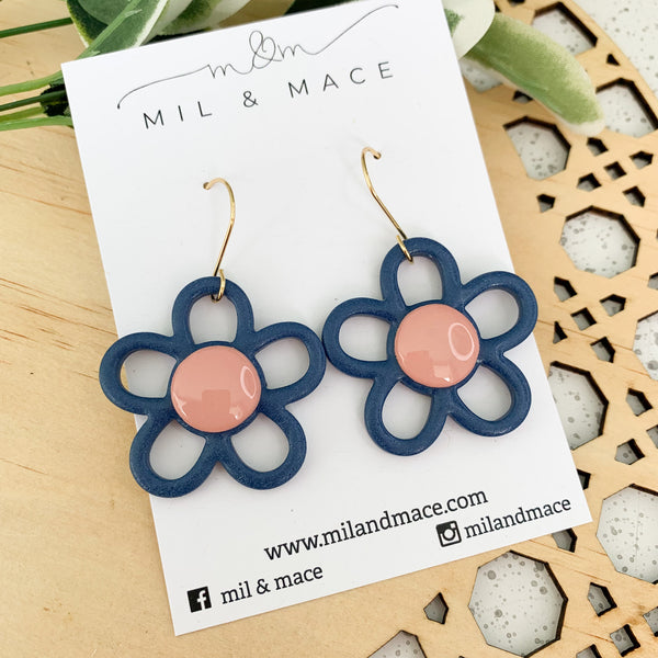 Flower Outline Polymer Clay Dangle Earrings