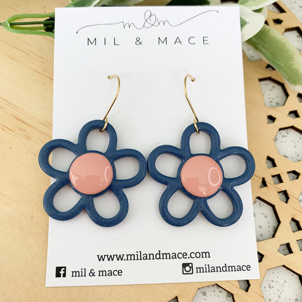 Flower Outline Polymer Clay Dangle Earrings