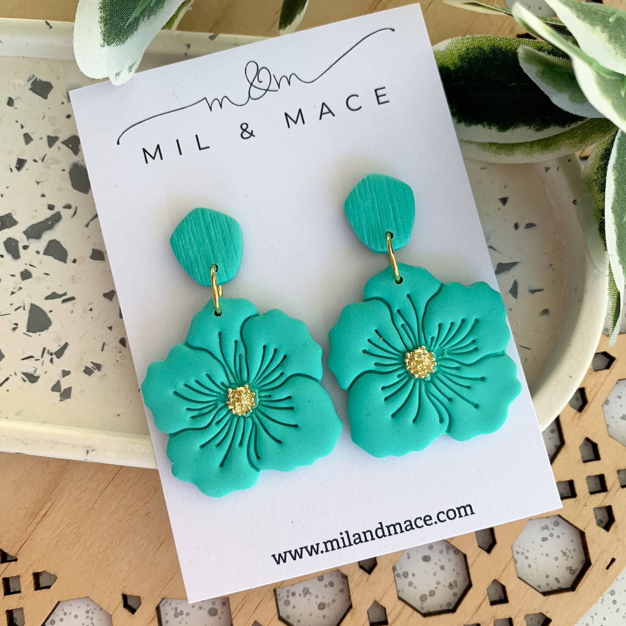 Violet Flower Polymer Clay Dangle Earrings