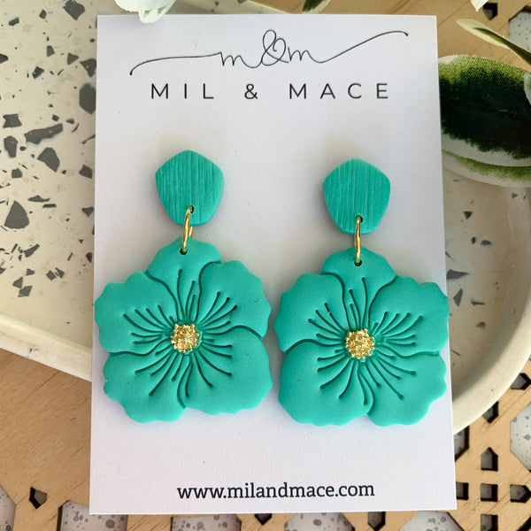 Violet Flower Polymer Clay Dangle Earrings
