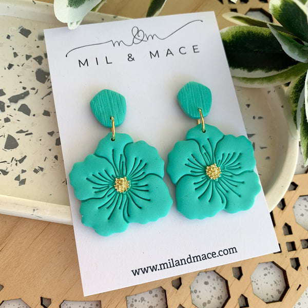 Violet Flower Polymer Clay Dangle Earrings