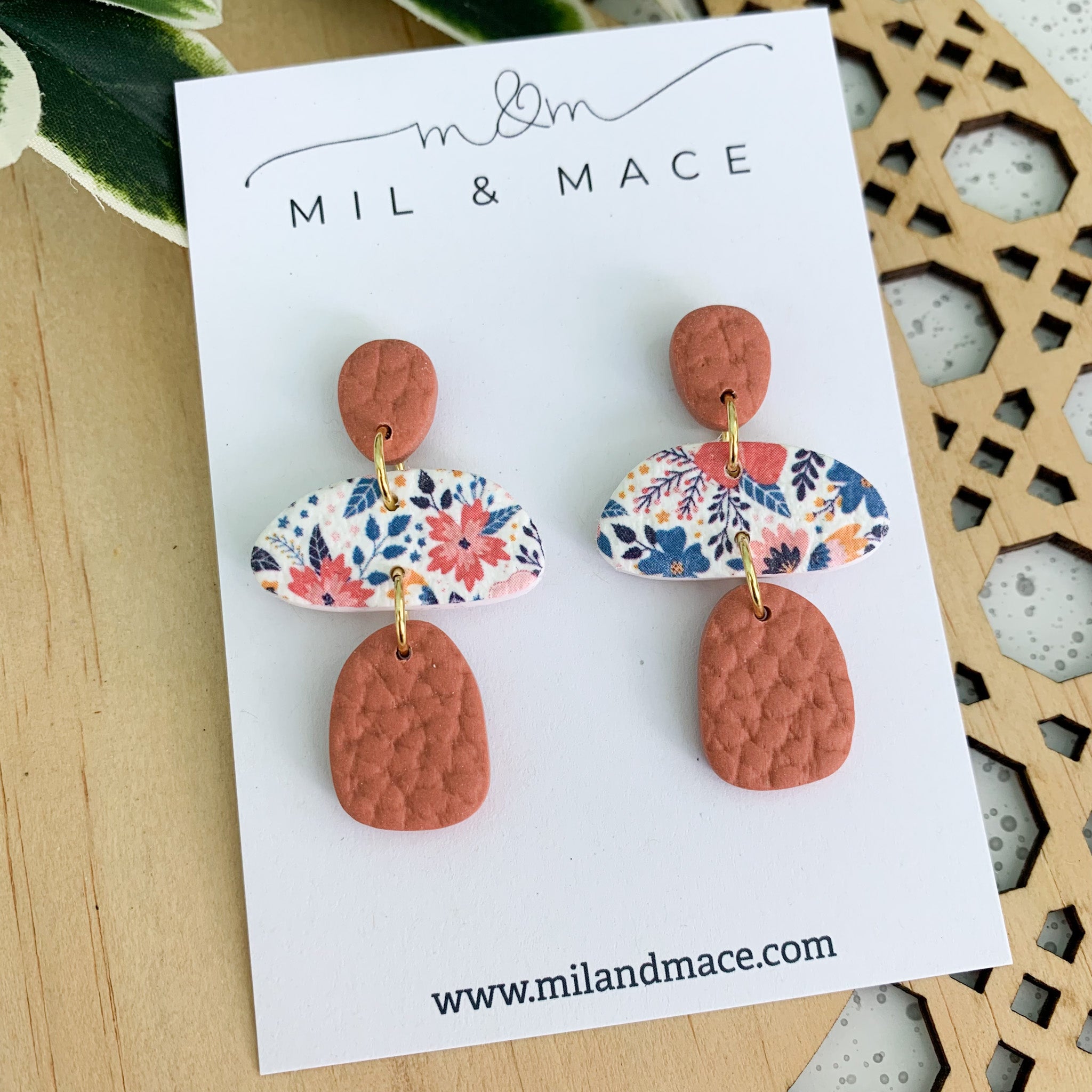 Autumn Floral Polymer Clay Dangle Earrings