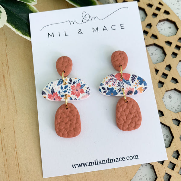 Autumn Floral Polymer Clay Dangle Earrings
