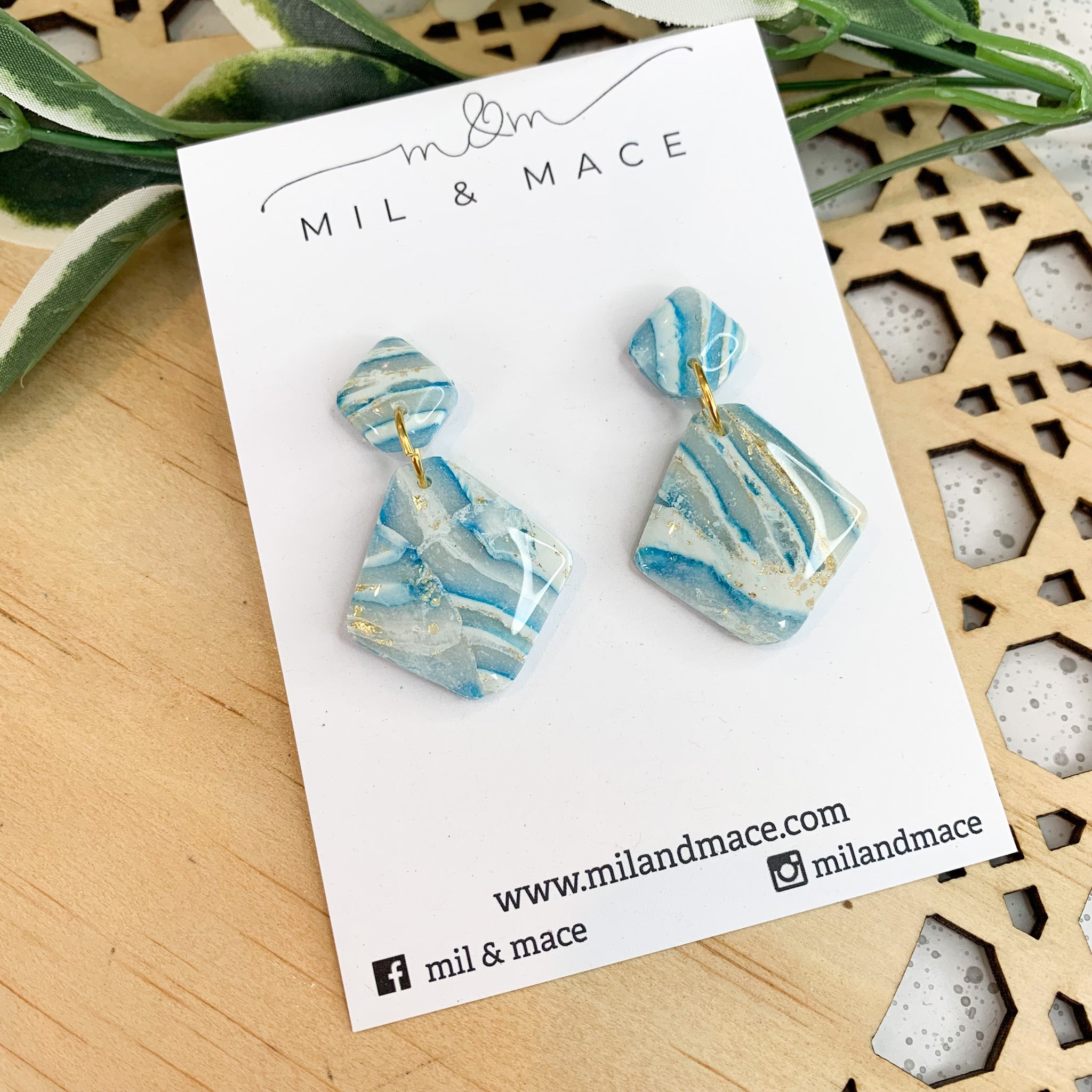 Ocean Polymer Clay Dangle with Resin Finish Earrings