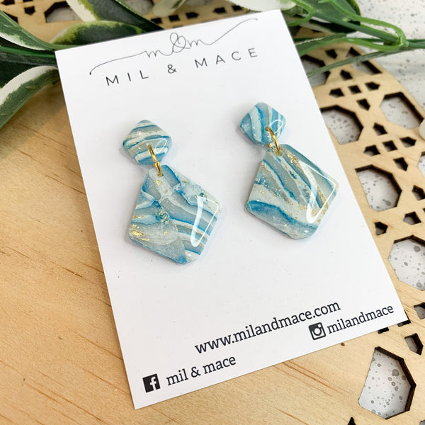 Ocean Polymer Clay Dangle with Resin Finish Earrings