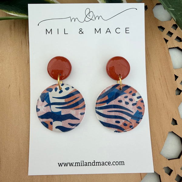 Tiger Print Polymer Clay Dangle Earrings with Resin Finish