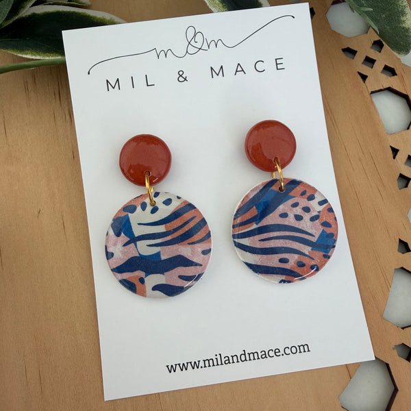 Tiger Print Polymer Clay Dangle Earrings with Resin Finish