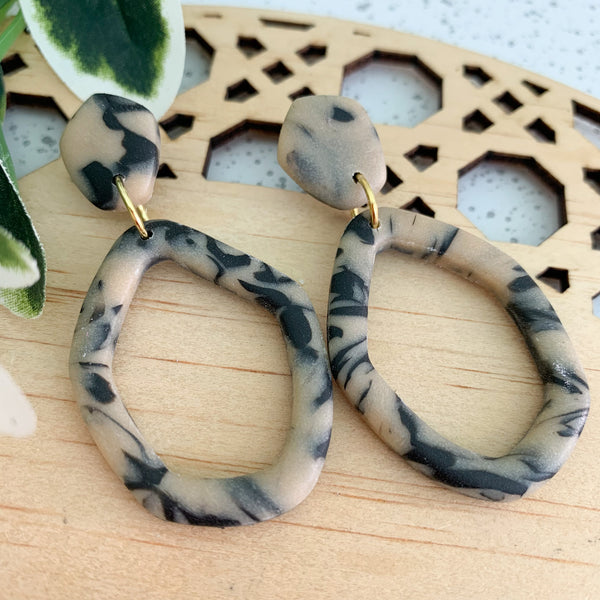 Tortoise Shell Polymer Clay Dangle Earrings