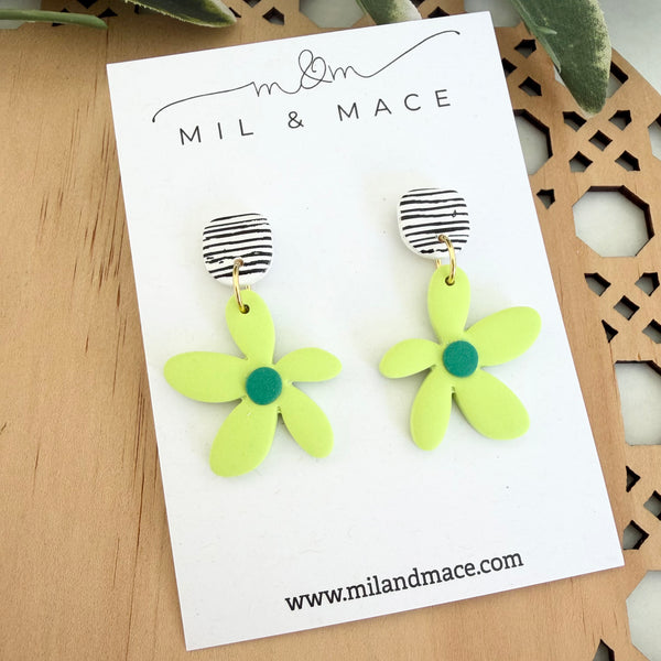 Spring Daisies Polymer Clay Dangle Earrings