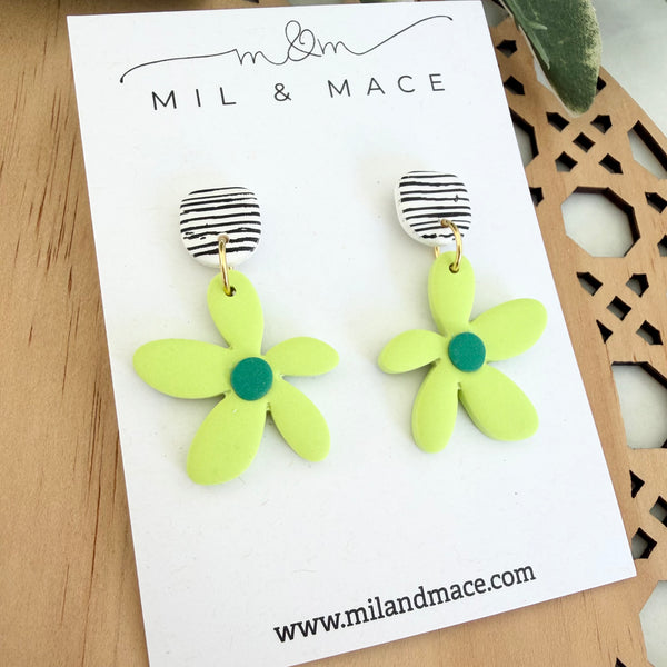Spring Daisies Polymer Clay Dangle Earrings