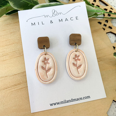 Flower Polymer Clay Dangle Earrings with resin finish