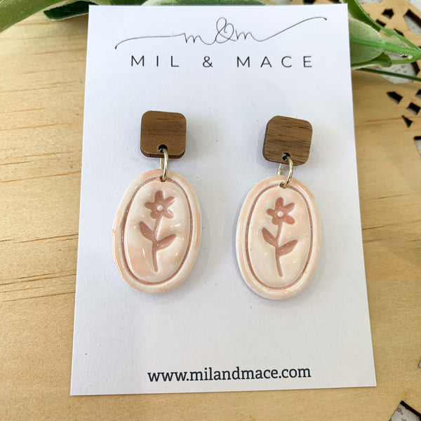 Flower Polymer Clay Dangle Earrings with resin finish