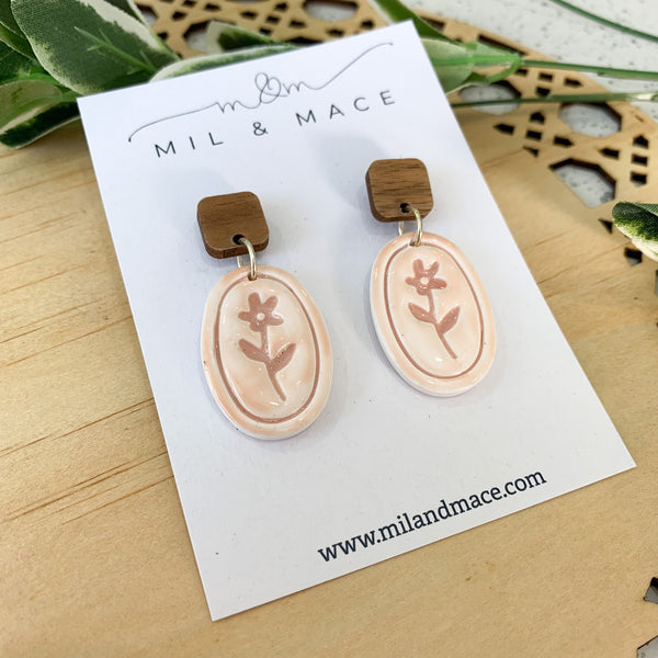 Flower Polymer Clay Dangle Earrings with resin finish