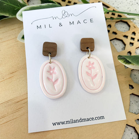 Flower Polymer Clay Dangle Earrings with resin finish