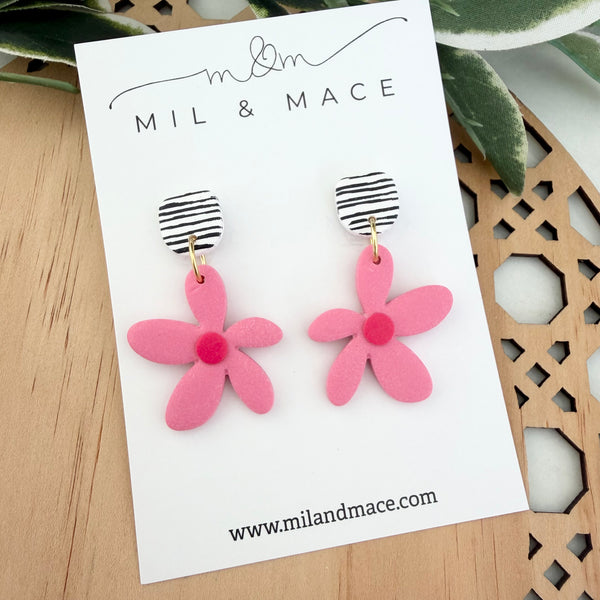 Spring Daisies Polymer Clay Dangle Earrings