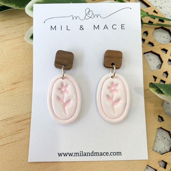 Flower Polymer Clay Dangle Earrings with resin finish