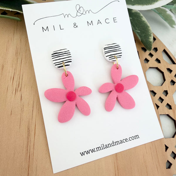 Spring Daisies Polymer Clay Dangle Earrings