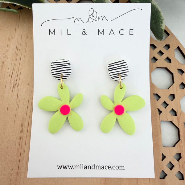 Spring Daisies Polymer Clay Dangle Earrings
