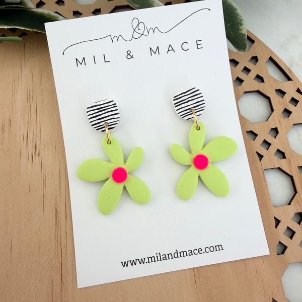 Spring Daisies Polymer Clay Dangle Earrings