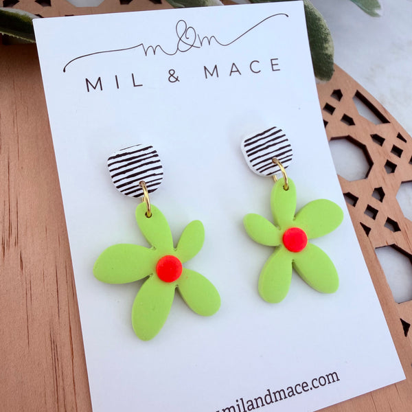 Spring Daisies Polymer Clay Dangle Earrings