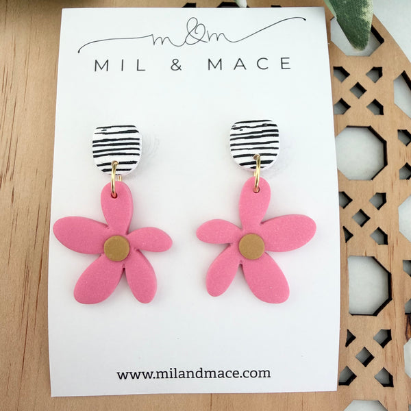 Spring Daisies Polymer Clay Dangle Earrings