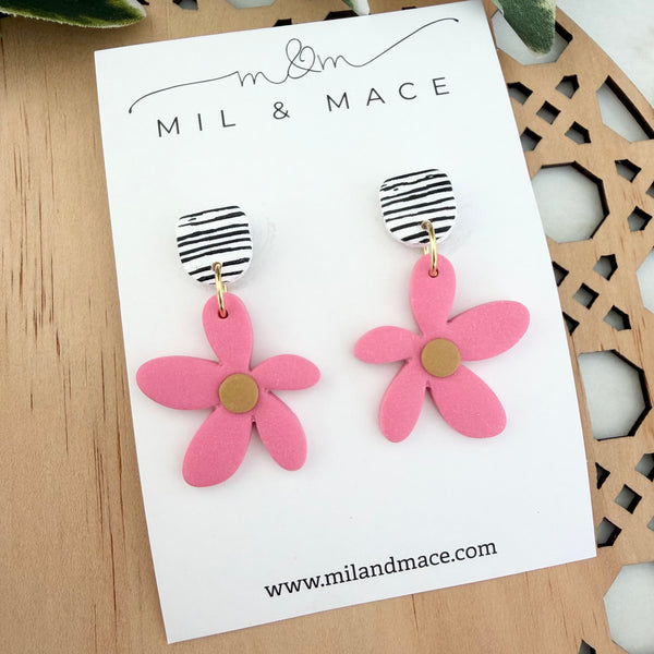 Spring Daisies Polymer Clay Dangle Earrings