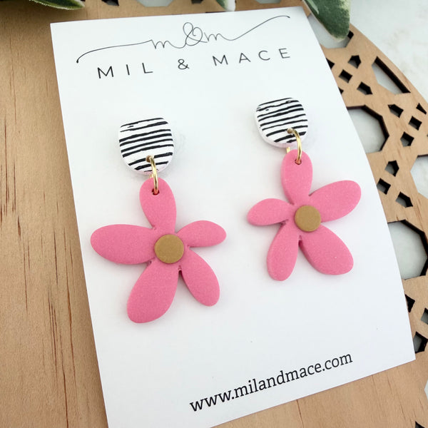 Spring Daisies Polymer Clay Dangle Earrings