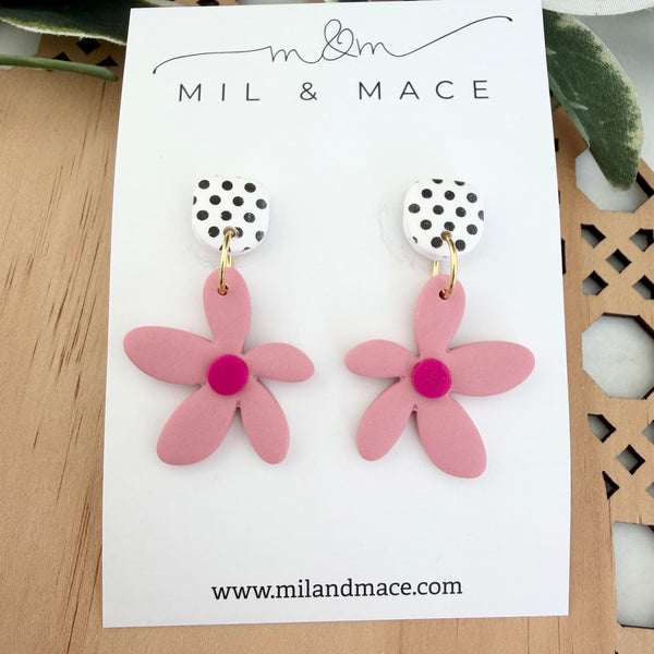 Spring Daisies Polymer Clay Dangle Earrings