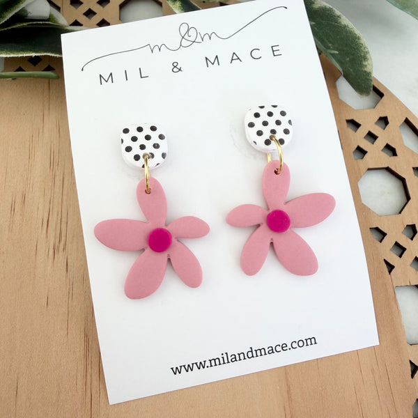 Spring Daisies Polymer Clay Dangle Earrings