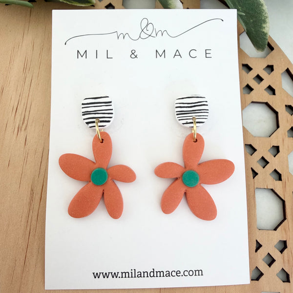 Spring Daisies Polymer Clay Dangle Earrings
