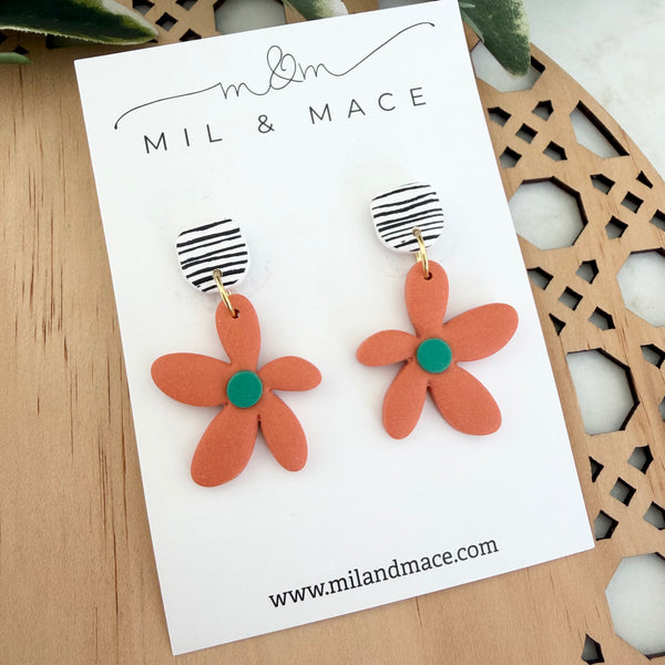 Spring Daisies Polymer Clay Dangle Earrings