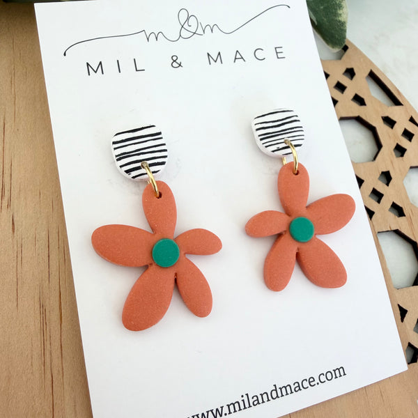 Spring Daisies Polymer Clay Dangle Earrings