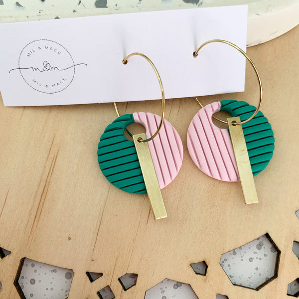Polymer Clay Two Tone Hoop Dangle Earrings