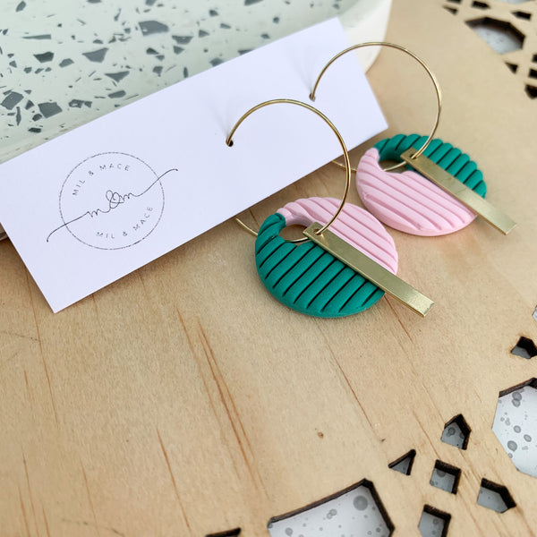 Polymer Clay Two Tone Hoop Dangle Earrings