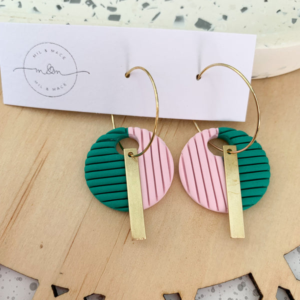Polymer Clay Two Tone Hoop Dangle Earrings