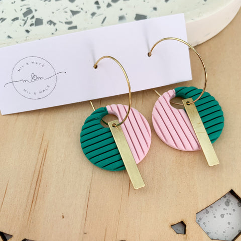 Polymer Clay Two Tone Hoop Dangle Earrings