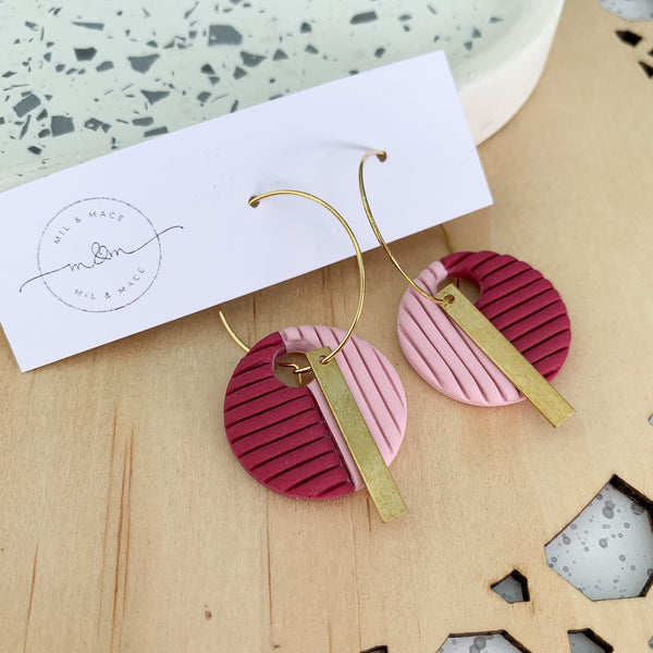Polymer Clay Two Tone Hoop Dangle Earrings