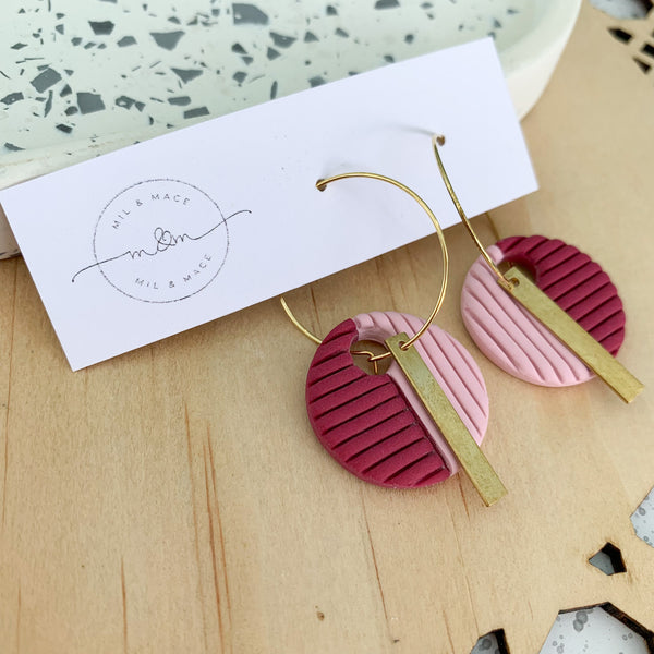 Polymer Clay Two Tone Hoop Dangle Earrings