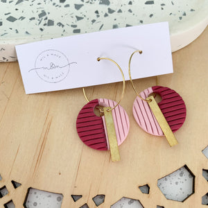 Polymer Clay Two Tone Hoop Dangle Earrings