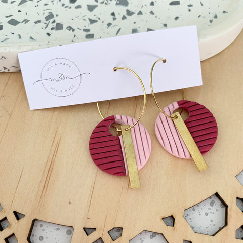 Polymer Clay Two Tone Hoop Dangle Earrings