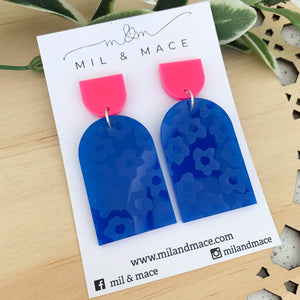 Blue and Pink Arch Acrylic Dangle Earrings