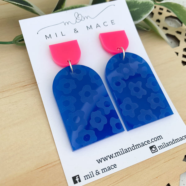 Blue and Pink Arch Acrylic Dangle Earrings