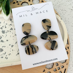 Tortoise Shell Polymer Clay Dangle Earrings with Resin Finish
