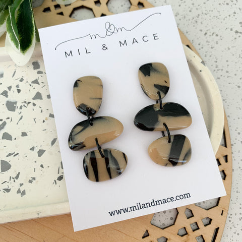 Tortoise Shell Polymer Clay Dangle Earrings with Resin Finish