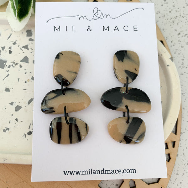 Tortoise Shell Polymer Clay Dangle Earrings with Resin Finish